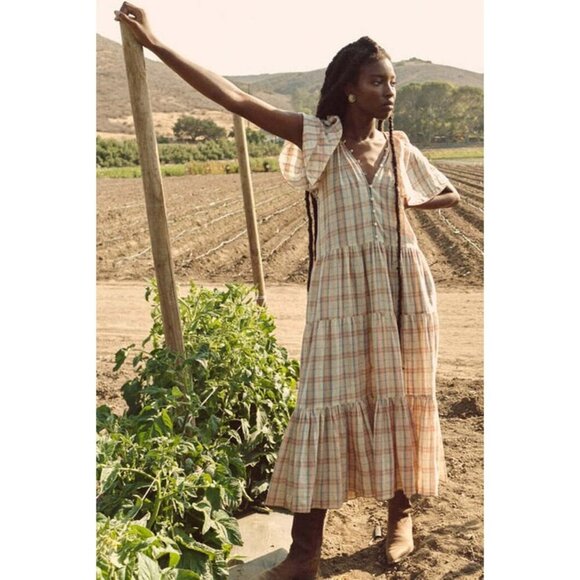 The Great. The Iris Dress in Washed Rose Plaid Size 0 XS Midi - Picture 1 of 6